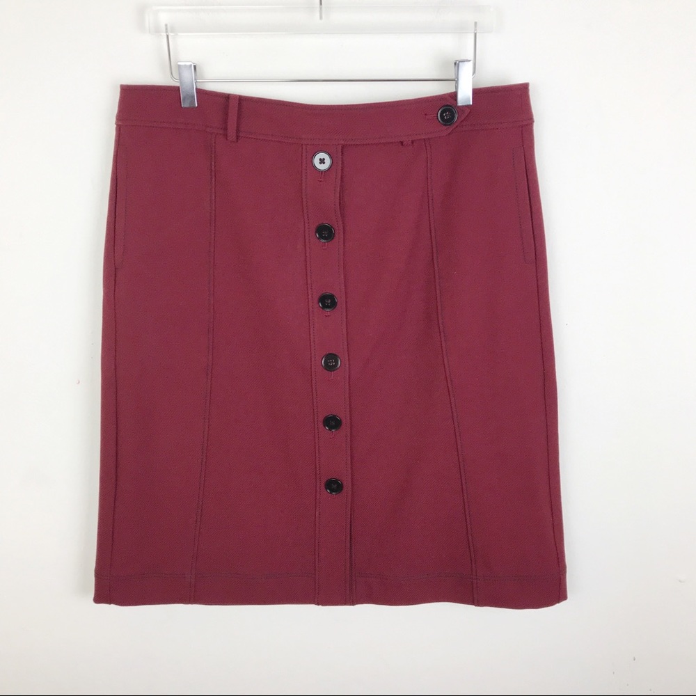 Ann Taylor Loft Maroon Burgundy Button Skirt 14